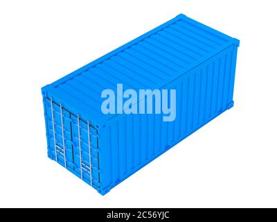 Shipping freight container. Blue intermodal container Stock Photo