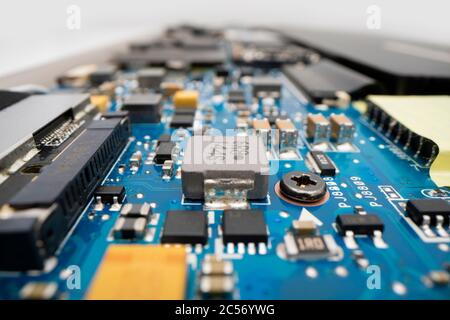 Electronic components inside a laptop computer Stock Photo