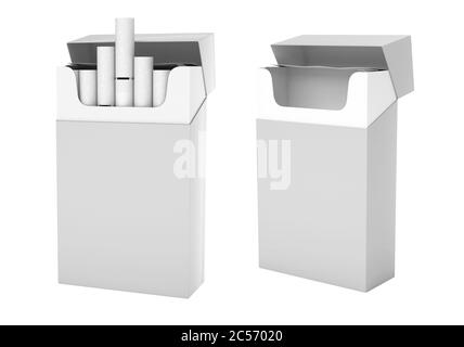 White pack of cigarettes with white filter. Open empty and full packs Stock Photo