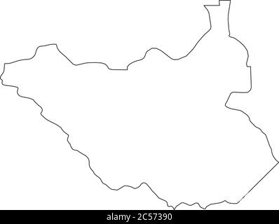 South Sudan - solid black outline border map of country area. Simple flat vector illustration. Stock Vector