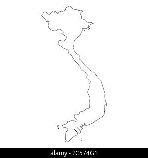 Vietnam - Solid Black Outline Border Map Of Country Area. Simple Flat 