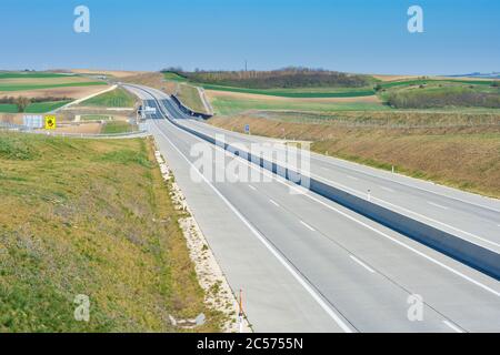 Wilfersdorf, empty freeway A5, because of corona virus closed border to Czech in Weinviertel region, Lower Austria, Austria Stock Photo