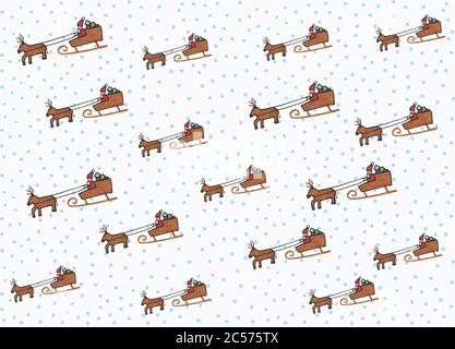 Illustration Santa Claus and sleigh pattern on white background Stock Photo