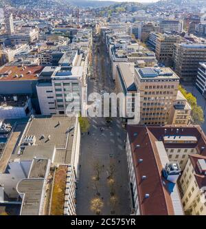 Aerial view sunny cityscape, Stuttgart, Baden-Wuerttemberg, Germany Stock Photo