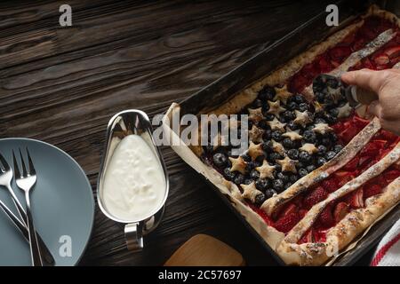 American Pie July 4th Independence Day. Vertical photo with the atmosphere of the main holiday of the United States. top view Stock Photo