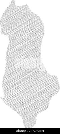 Albania - pencil scribble sketch silhouette map of country area with dropped shadow. Simple flat vector illustration. Stock Vector