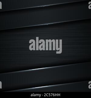 Abstract 3D diagonal black and gray gradient layer and shadow with light line on dark metallic texture background with space for your text. Modern lux Stock Vector