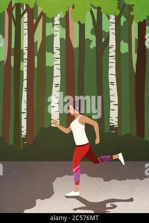 Woman jogging in sunny park Stock Photo