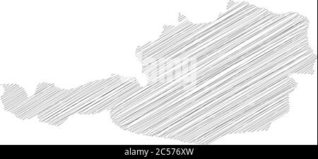Austria - pencil scribble sketch silhouette map of country area with dropped shadow. Simple flat vector illustration. Stock Vector