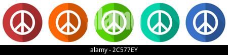 Peace icon set, red, blue, green and orange flat design web buttons isolated on white background, vector illustration Stock Vector