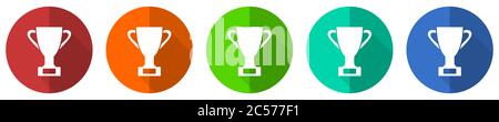 Cup icon set, red, blue, green and orange flat design web buttons isolated on white background, vector illustration Stock Vector
