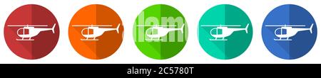 Helicopter, transport concep icon set, red, blue, green and orange flat design web buttons isolated on white background, vector illustration Stock Vector