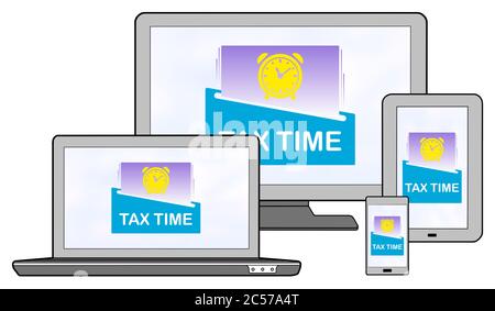 Tax time concept shown on different information technology devices Stock Photo