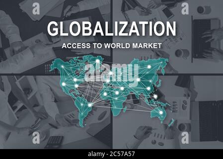 Globalization concept illustrated by pictures on background Stock Photo