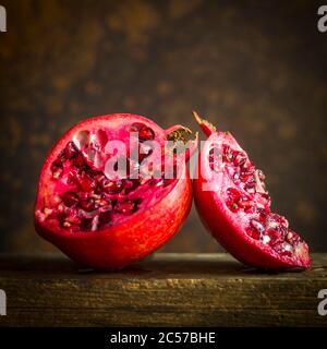 Close-up halved pomegranate Stock Photo