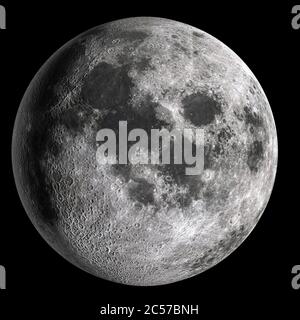 Full moon in high resolution isolated on black background. 3D rendering Stock Photo