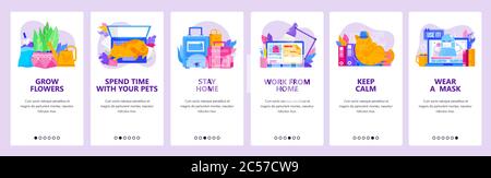 Coronavirus tips website and mobile app onboarding screens vector template Stock Vector