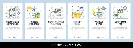 Habit tracking website and mobile app onboarding screens vector template Stock Vector