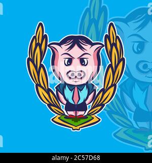 Illustration design cool pig dressed with hand inside pocket. Best illustration design for your element design. Vector illustration EPS.8 EPS.10 Stock Vector