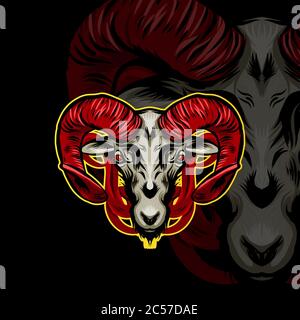 Big horn sheep head with red horn vector design. Best illustration design for your element design. Vector illustration EPS.8 EPS.10 Stock Vector