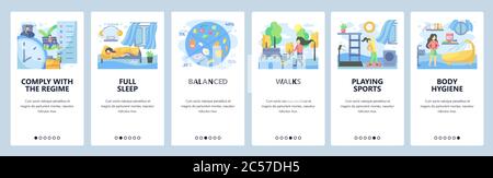 Hygiene regime website and mobile app onboarding screens vector template Stock Vector