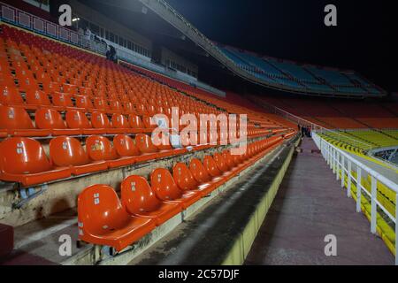 Landscape shot of colorful empty stadium seats Stock Photo