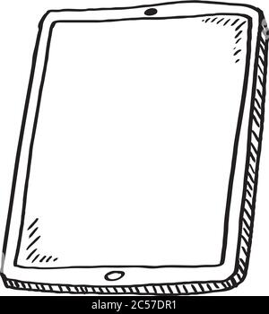 Doodle of digital tablet - black and white illustration. Hand drawn doodle vector illustration. Stock Vector