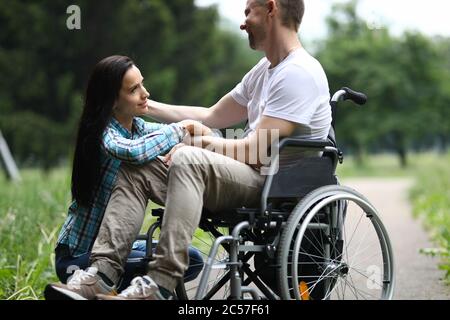 Middle aged male in wheelchair Stock Photo
