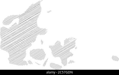 Denmark - pencil scribble sketch silhouette map of country area with dropped shadow. Simple flat vector illustration. Stock Vector