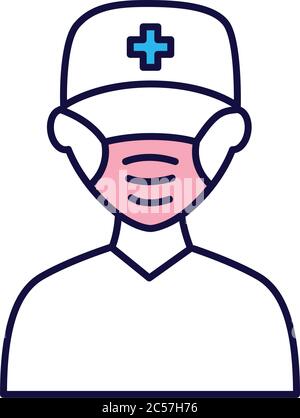 male nurse wearing medical mask line and fill style icon vector illustration design Stock Vector