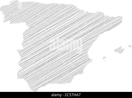 Spain - pencil scribble sketch silhouette map of country area with dropped shadow. Simple flat vector illustration. Stock Vector