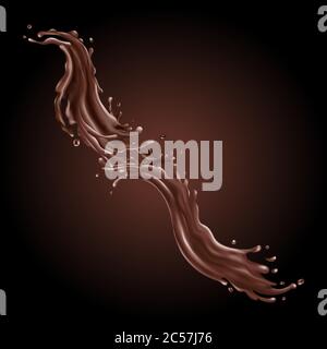 Liquid chocolate splashes on a dark background Stock Vector