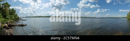 Panoramic landscape view of Dnipro river and its Left bank, Kyiv Stock Photo