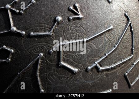 Object of an iron celestial sphere engraved with a constellation Stock Photo