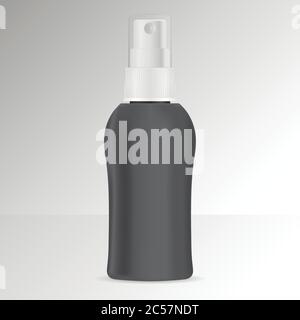 Realistic Cosmetic Spray bottle can. Dispenser sprayer container for cream, shampoo, and other cosmetics With lid. Mock up Template For Your Design. v Stock Vector