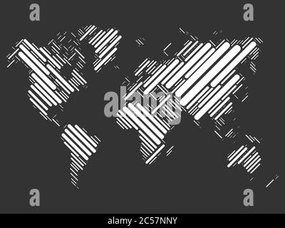 World map mosaic of white blocks with sharp corners on black background. Vector map of the World. Stock Vector