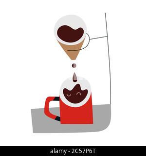 Pour over coffee dripper, drip coffee maker with filter, utensil tool for brewing coffee for barista or coffee shop, isolated vector illustration Stock Vector