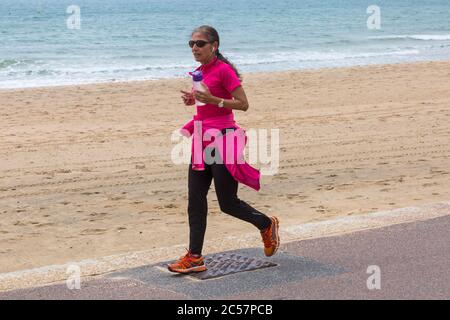 Bournemouth, Dorset UK. 1st July 2020. UK weather: breezy and cloudy morning at Bournemouth beaches as few people visit the seaside so can adhere to social distancing measures. Credit: Carolyn Jenkins/Alamy Live News Stock Photo