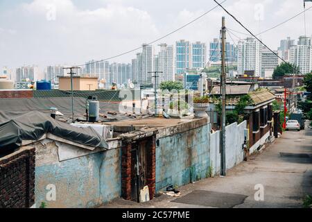Old town and new town at Ugakro cultural village in Incheon, Korea Stock Photo