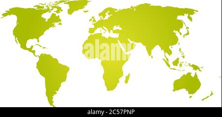 Map of World. Green silhouette vector illustration with gradient on white background. Simple flat vector illustration. Stock Vector