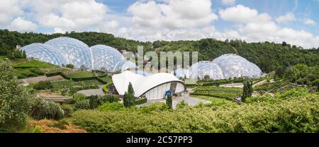 A panoramic view of the Eden Project near St Austell in Cornwall. Stock Photo