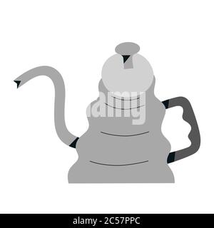 Pour Over Coffee Kettle, stainless steel gooseneck pot for brewing drip coffee, kitchenware or coffee shop tool, barista design, vector icon isolated Stock Vector