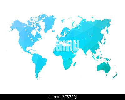 Low poly map of world. World map made of triangles. Blue polygonal shape vector illustration on white background. Stock Vector