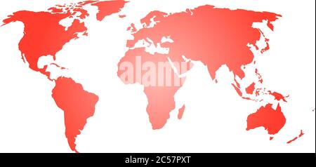 Map of World. Red silhouette vector illustration with gradient on white background. Stock Vector