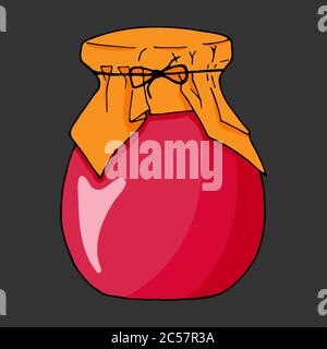 Colorful hand drawn jar. Contour sketch. Cartoon kitchen objects doodle style. Vector illustration isolated on dark background. Alchemy and vintage. Stock Vector