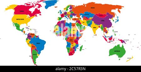 Colored political world map with names of sovereign countries and ...