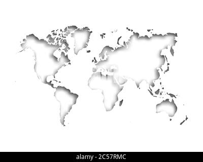 Map of World cut into paper with inner shadow isolated on grey background. Vector illustration with 3D effect. Stock Vector