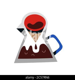 Pour over coffee dripper pot for brewing drip coffee, glass kettle with filter for barista or coffee shop, modern coffee maker, isolated vector Stock Vector