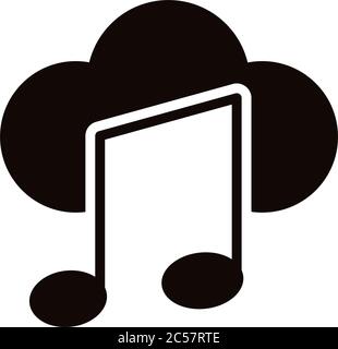 music note with cloud computing silhouette style icon vector illustration design Stock Vector