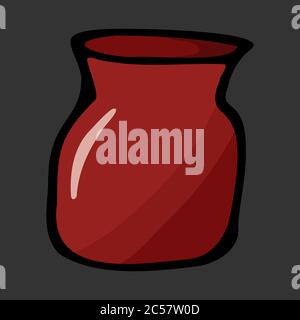 Colorful hand drawn jar. Contour sketch. Cartoon kitchen objects doodle style. Vector illustration isolated on dark background. Alchemy and vintage. Stock Vector